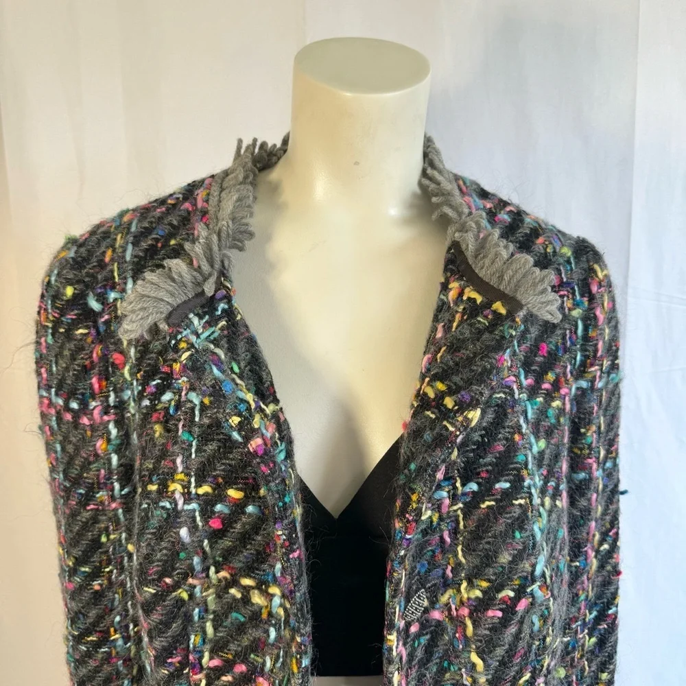 VINTAGE SINGLE BREAST BLAZER TWEED MULTICOLORE WOOL WOMEN SIZE SMALL - Picture 9 of 15